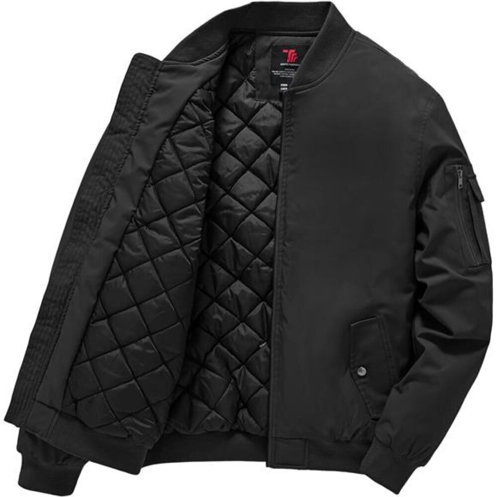 Quilted Bomber Jacket Men Winter Windproof Water Resistant